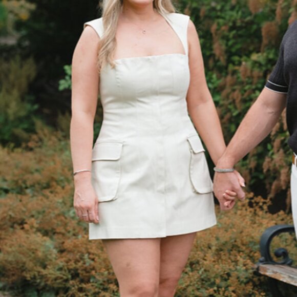 Ashleigh Stretch Cotton Cargo Mini Dress - Khaki Beige - Picture 1 of 4